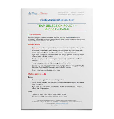 Team Selection Policy Juniors template